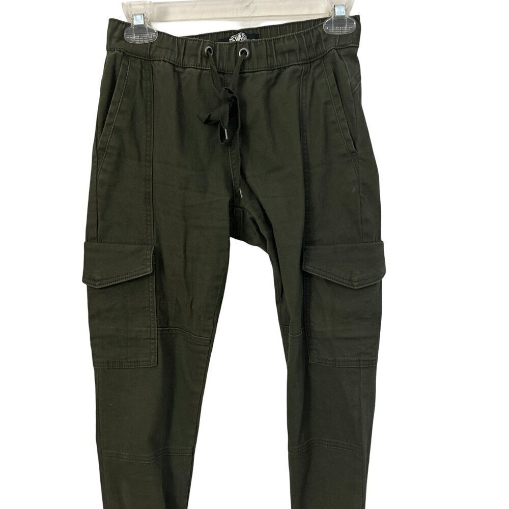 Women's XS Elastic Rewash Army Green Cargo Joggers Low Rise